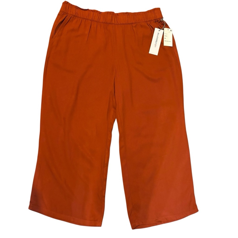 NEW Liz Claiborne Pants Petite Large Cropped Rust Orange Boho Palazzo